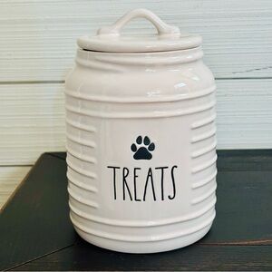 Rae Dunn TREATS Canister With Paw Print And Stripe Detail Dog Cat Pet NEW